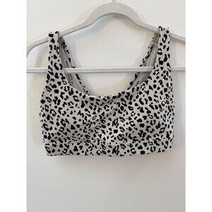 Athleta Medium Leopard Print Sports Bra With Strappy Back & Mesh Lining For Wome